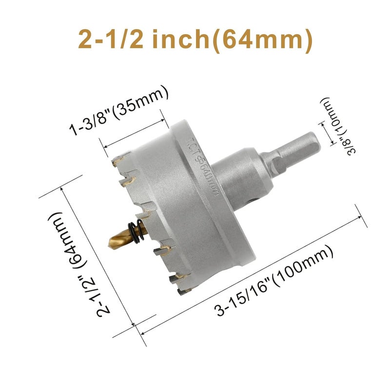 dashap 2-1/2''(64mm) TCT Hole Saw Kit,Tungsten Carbide Hole Saw Drill Bit with Titanium-Plated Pilot Drill bit for Hard Metal,Alloy,Aluminum,Stainless Steel,Plastic,Iron - Image 2